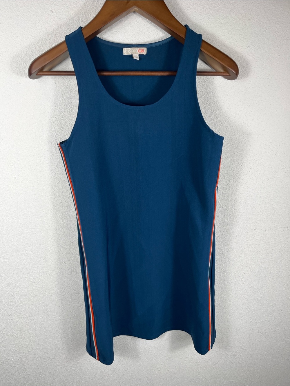 GB Womens Tank Top Blue XS Sporty Racing Stripe Sleeveless Scoop Neck